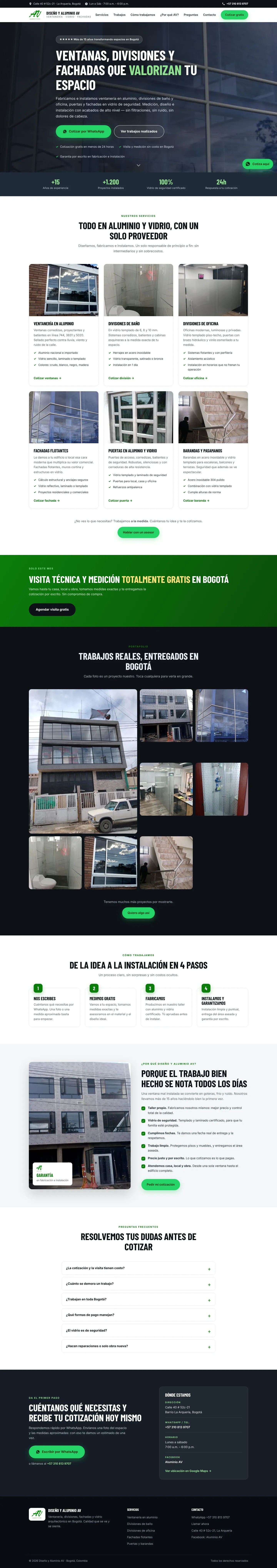 Página completa de Diseño y Aluminio AV en computador