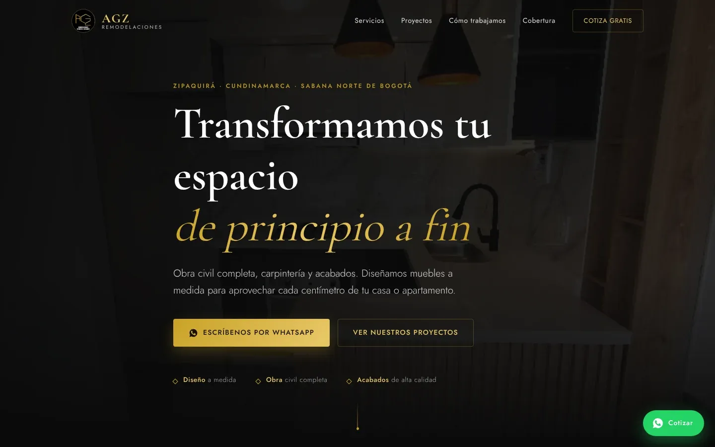 Página web de AGZ Remodelaciones en computador