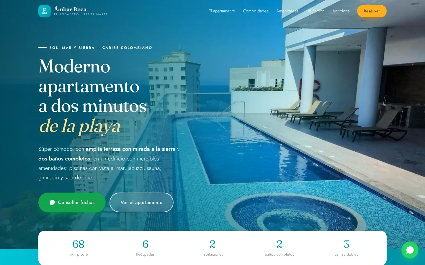 Página web de Ámbar Roca · Oasis Rodadero en computador