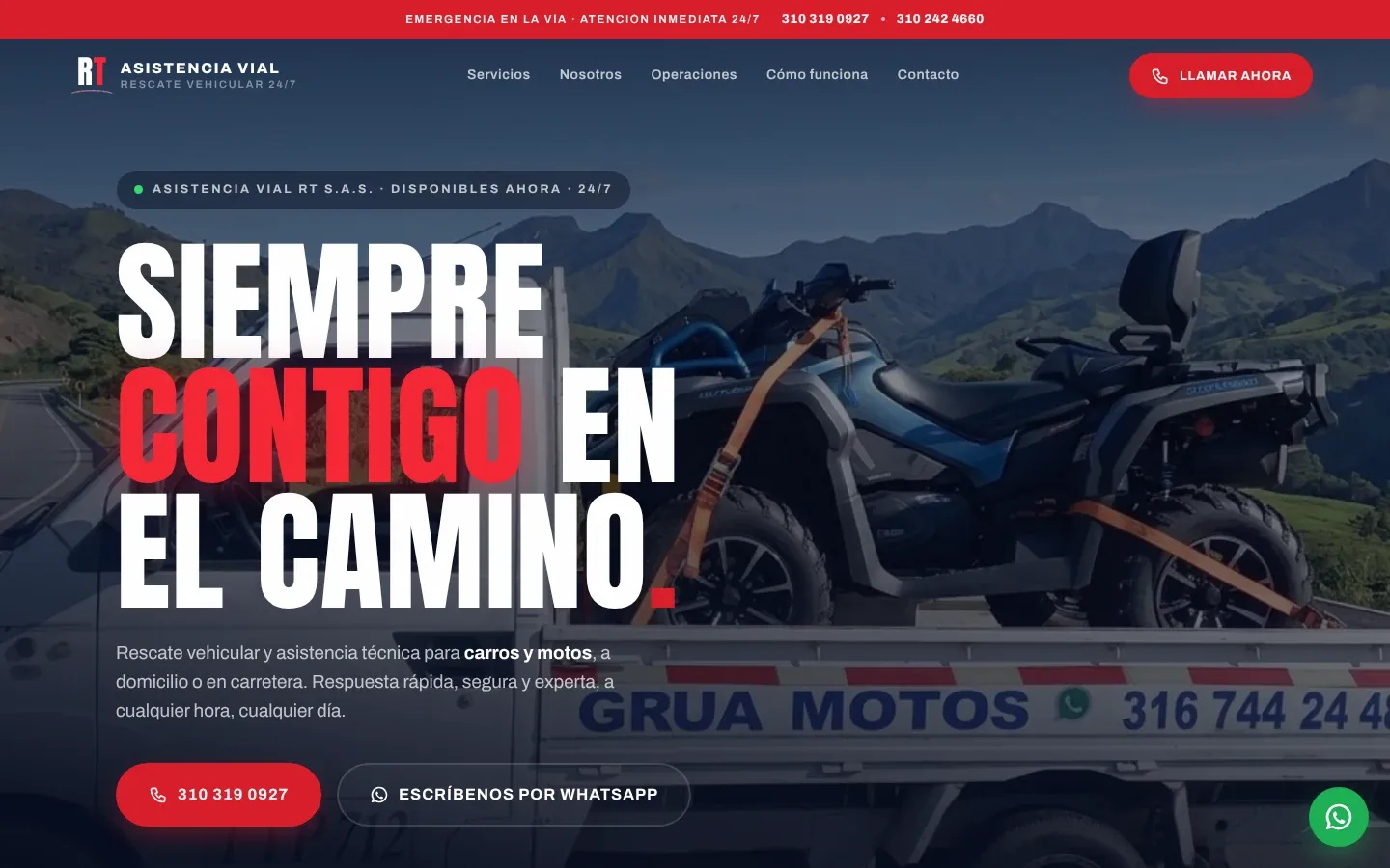 Página web de Asistencia Vial RT en computador