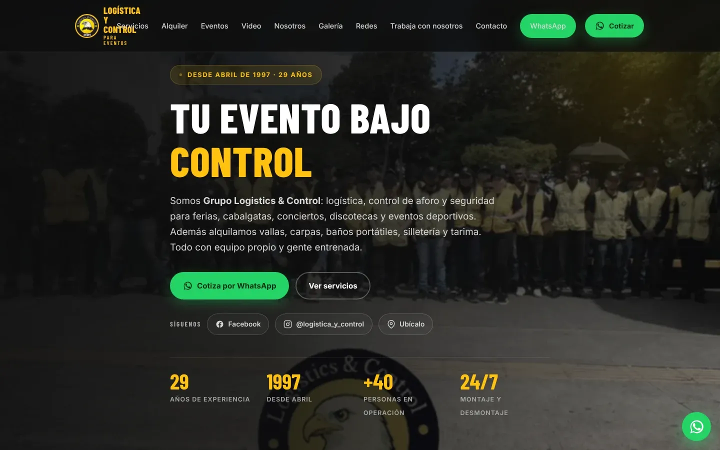 Página web de Logística y Control en computador