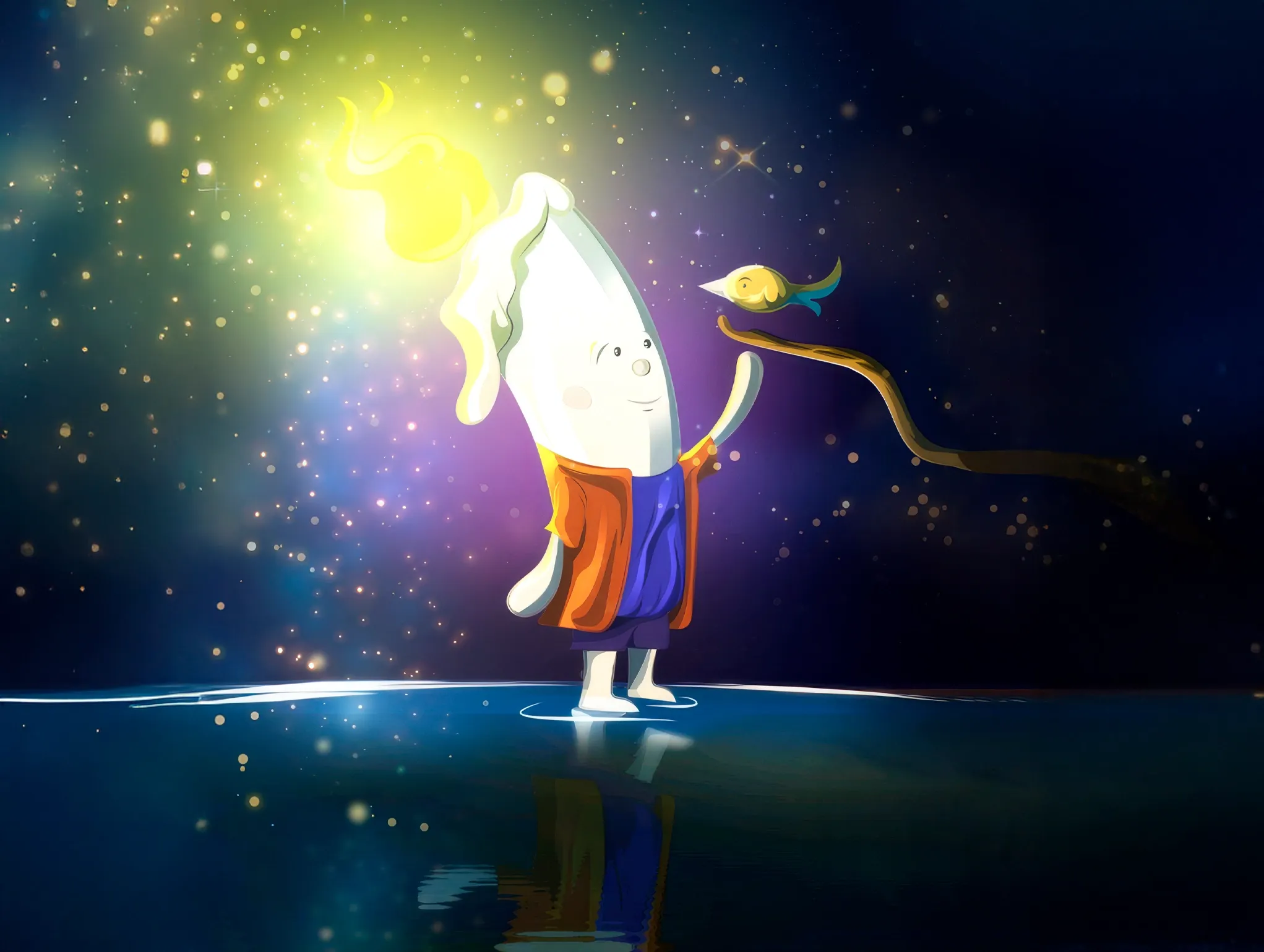 Ilustración de un personaje con fuego