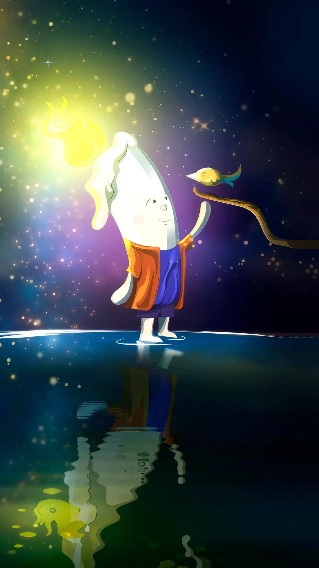 Ilustración del personaje de vela con estrellas