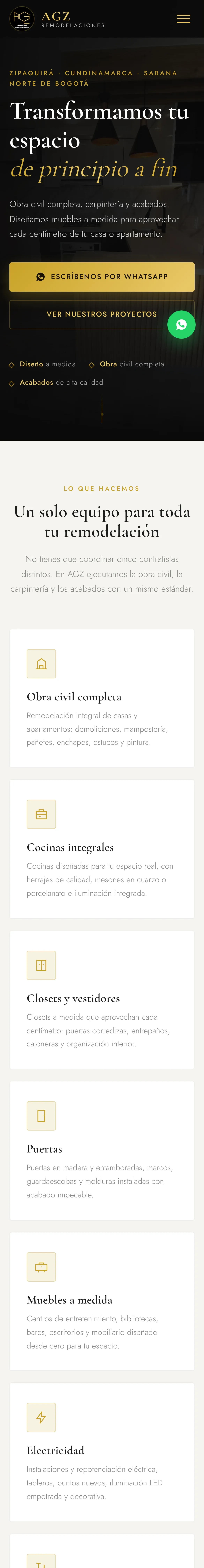 Página completa de AGZ Remodelaciones en celular