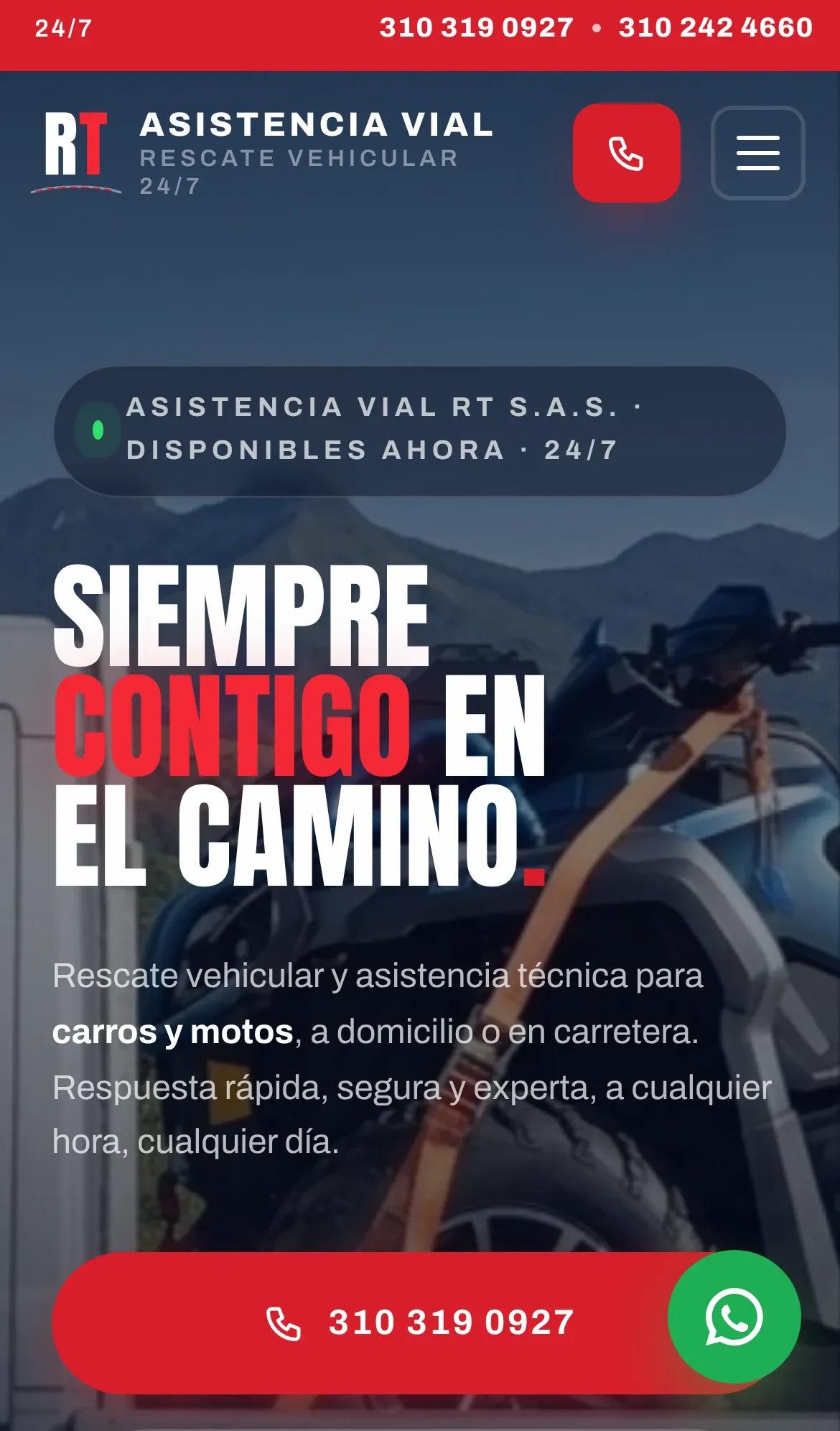 Página web de Asistencia Vial RT en celular