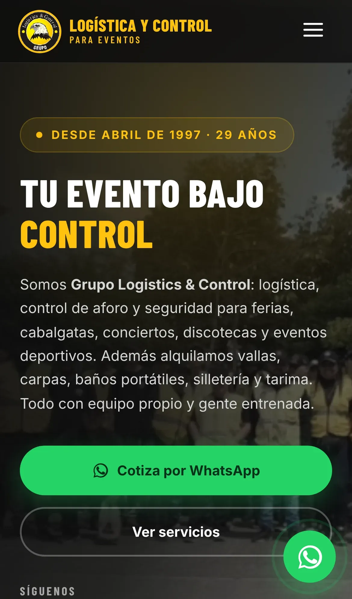 Página web de Logística y Control en celular